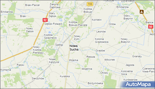 mapa Stara Sucha gmina Nowa Sucha, Stara Sucha gmina Nowa Sucha na mapie Targeo