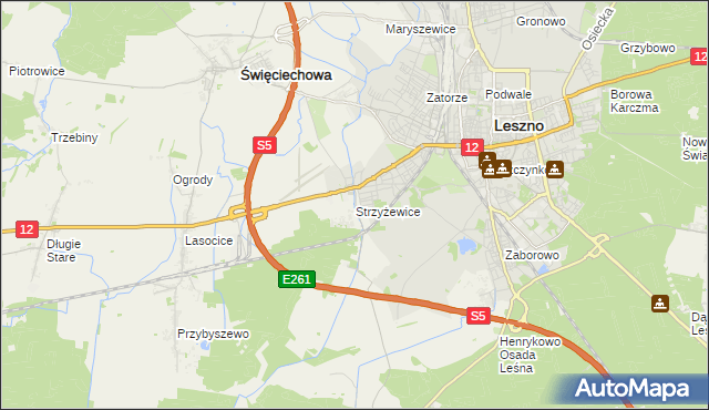 mapa Strzyżewice gmina Święciechowa, Strzyżewice gmina Święciechowa na mapie Targeo