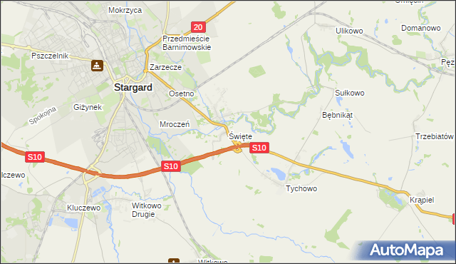 mapa Święte gmina Stargard, Święte gmina Stargard na mapie Targeo