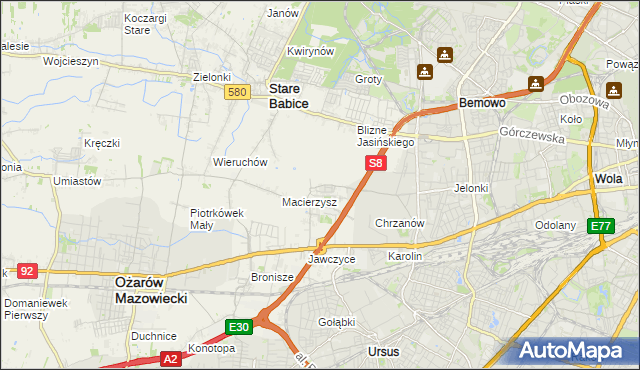 mapa Szeligi gmina Ożarów Mazowiecki, Szeligi gmina Ożarów Mazowiecki na mapie Targeo