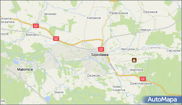 mapa Szprotawa, Szprotawa na mapie Targeo