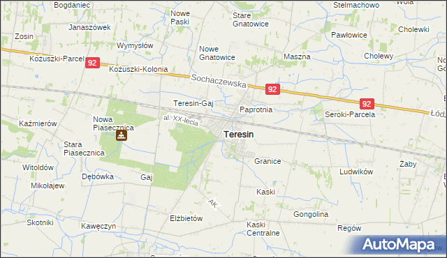 mapa Teresin powiat sochaczewski, Teresin powiat sochaczewski na mapie Targeo