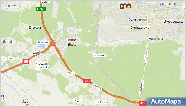 mapa Trzciniec gmina Białe Błota, Trzciniec gmina Białe Błota na mapie Targeo