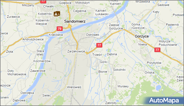 mapa Trześń gmina Gorzyce, Trześń gmina Gorzyce na mapie Targeo