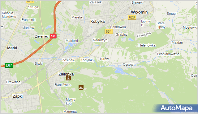 mapa Turów gmina Wołomin, Turów gmina Wołomin na mapie Targeo