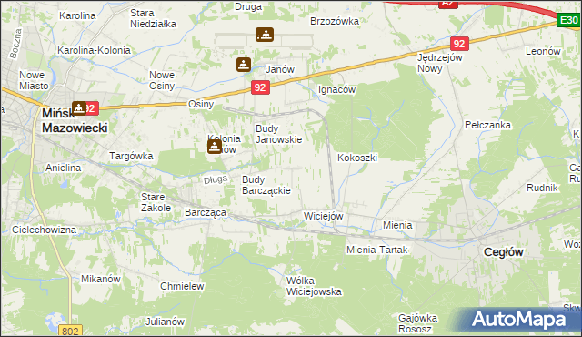 mapa Tyborów gmina Cegłów, Tyborów gmina Cegłów na mapie Targeo