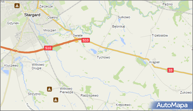 mapa Tychowo gmina Stargard, Tychowo gmina Stargard na mapie Targeo