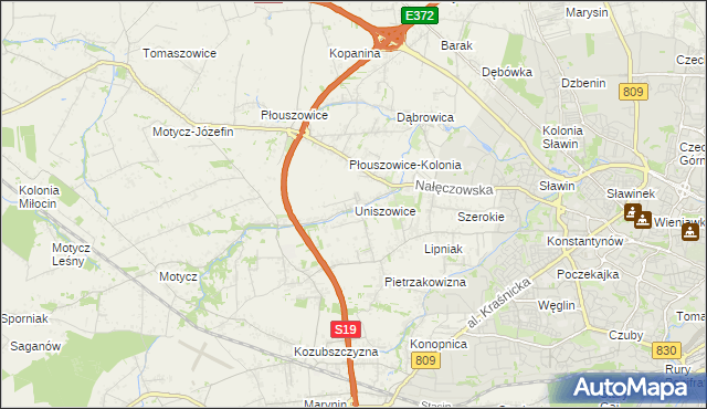 mapa Uniszowice, Uniszowice na mapie Targeo