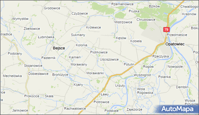 mapa Uściszowice, Uściszowice na mapie Targeo