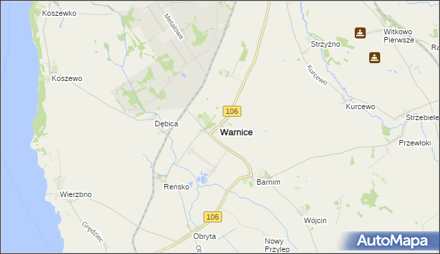 mapa Warnice powiat pyrzycki, Warnice powiat pyrzycki na mapie Targeo
