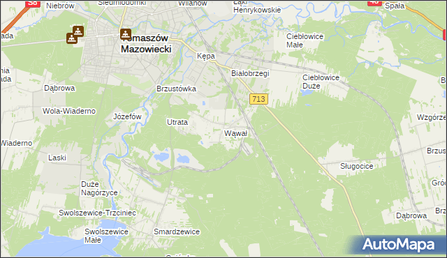 mapa Wąwał gmina Tomaszów Mazowiecki, Wąwał gmina Tomaszów Mazowiecki na mapie Targeo