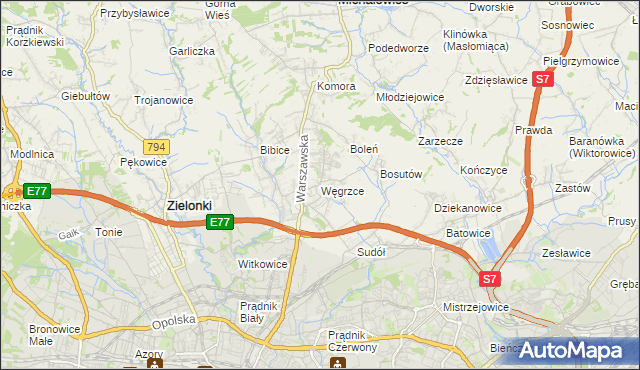 mapa Węgrzce gmina Zielonki, Węgrzce gmina Zielonki na mapie Targeo