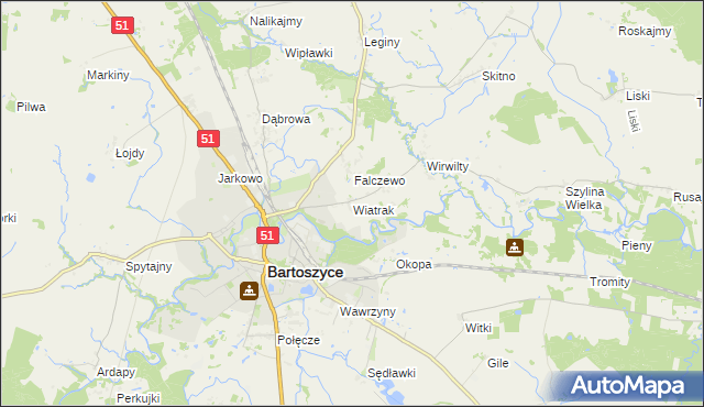 mapa Wiatrak gmina Bartoszyce, Wiatrak gmina Bartoszyce na mapie Targeo