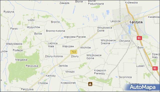 mapa Wichrów gmina Łęczyca, Wichrów gmina Łęczyca na mapie Targeo