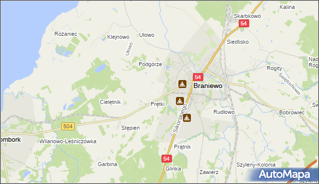 mapa Wikielec gmina Braniewo, Wikielec gmina Braniewo na mapie Targeo