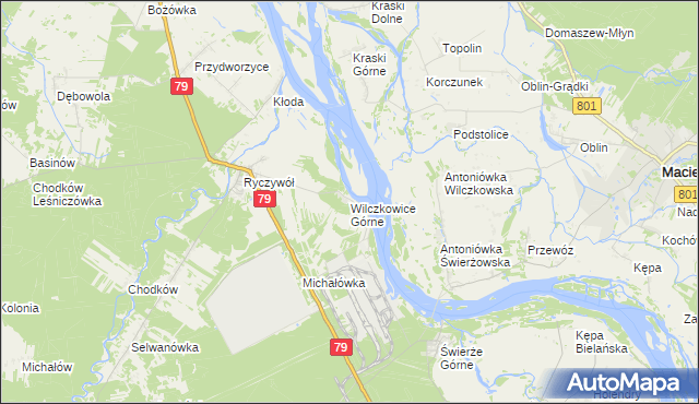 mapa Wilczkowice Górne gmina Kozienice, Wilczkowice Górne gmina Kozienice na mapie Targeo