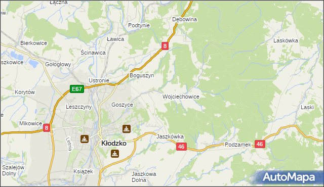 mapa Wojciechowice gmina Kłodzko, Wojciechowice gmina Kłodzko na mapie Targeo