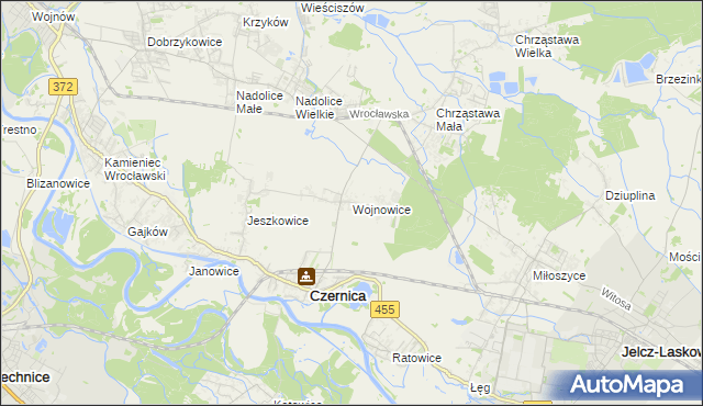 mapa Wojnowice gmina Czernica, Wojnowice gmina Czernica na mapie Targeo