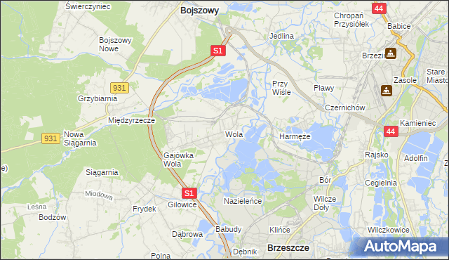 mapa Wola gmina Miedźna, Wola gmina Miedźna na mapie Targeo