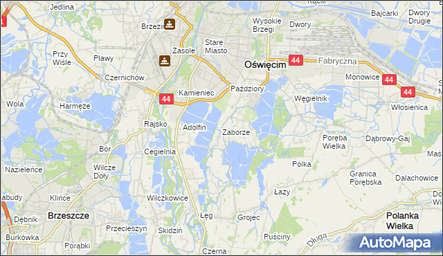 mapa Zaborze gmina Oświęcim, Zaborze gmina Oświęcim na mapie Targeo