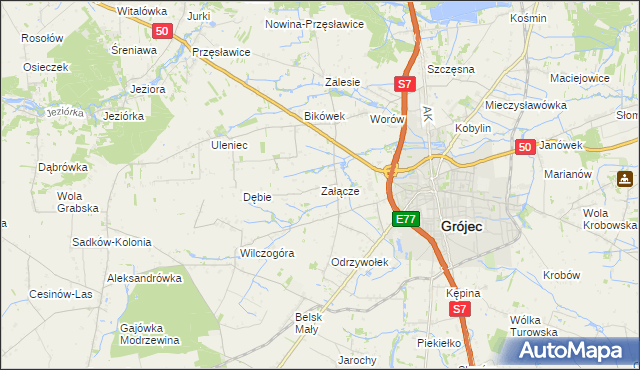 mapa Załącze gmina Grójec, Załącze gmina Grójec na mapie Targeo