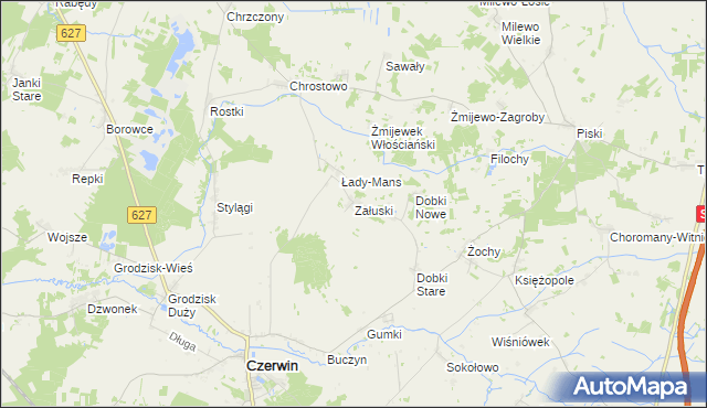 mapa Załuski gmina Czerwin, Załuski gmina Czerwin na mapie Targeo