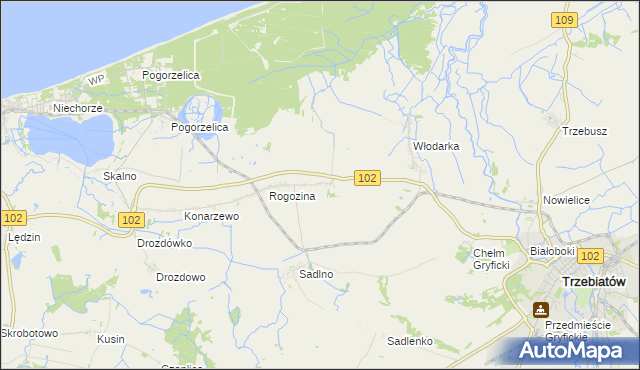 mapa Zapolice gmina Trzebiatów, Zapolice gmina Trzebiatów na mapie Targeo