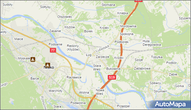 mapa Zarzecze gmina Nisko, Zarzecze gmina Nisko na mapie Targeo