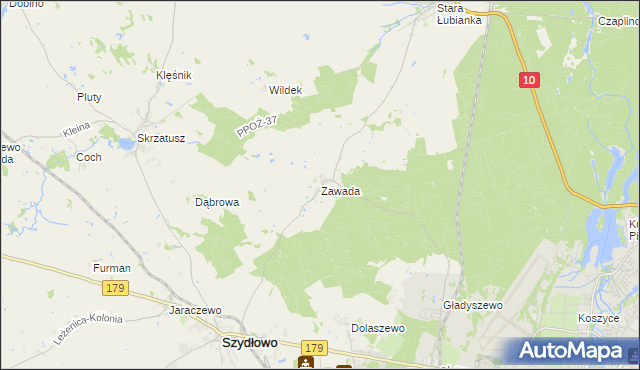 mapa Zawada gmina Szydłowo, Zawada gmina Szydłowo na mapie Targeo