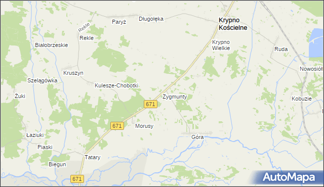 mapa Zygmunty gmina Krypno, Zygmunty gmina Krypno na mapie Targeo