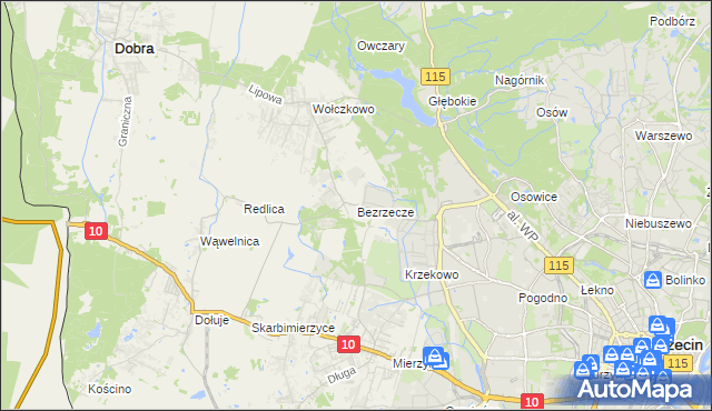 mapa Bezrzecze, Bezrzecze na mapie Targeo