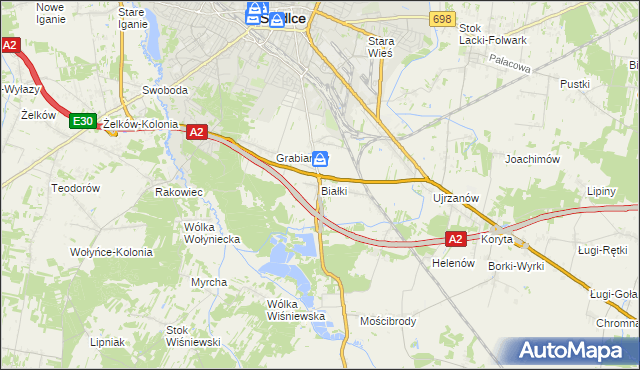 mapa Białki gmina Siedlce, Białki gmina Siedlce na mapie Targeo