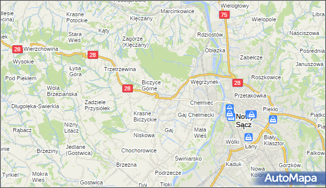 mapa Biczyce Dolne, Biczyce Dolne na mapie Targeo