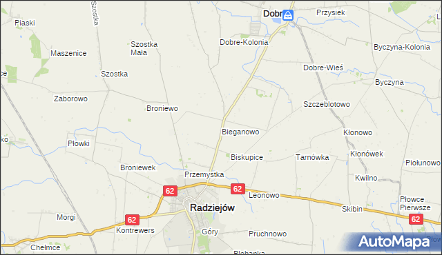 mapa Bieganowo gmina Radziejów, Bieganowo gmina Radziejów na mapie Targeo