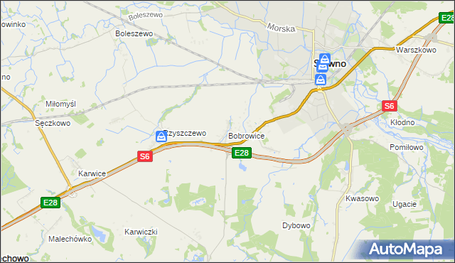 mapa Bobrowice gmina Sławno, Bobrowice gmina Sławno na mapie Targeo