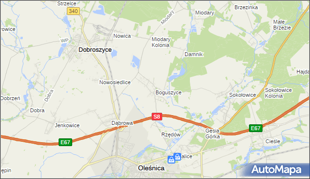 mapa Boguszyce gmina Oleśnica, Boguszyce gmina Oleśnica na mapie Targeo