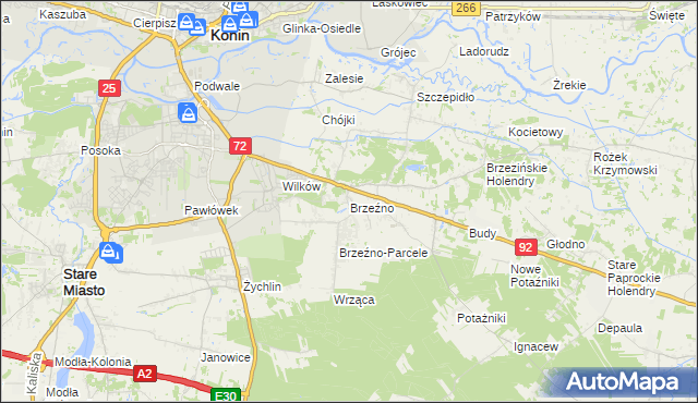 mapa Brzeźno gmina Krzymów, Brzeźno gmina Krzymów na mapie Targeo