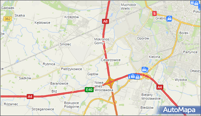 mapa Cesarzowice gmina Kąty Wrocławskie, Cesarzowice gmina Kąty Wrocławskie na mapie Targeo