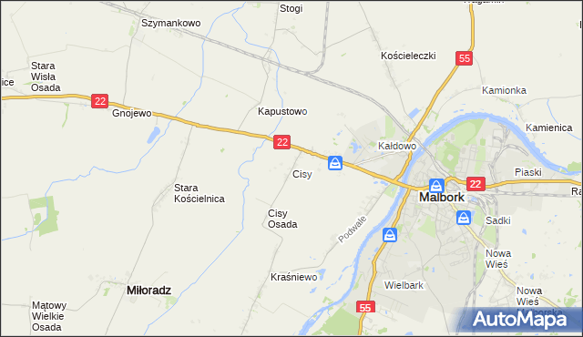 mapa Cisy gmina Malbork, Cisy gmina Malbork na mapie Targeo