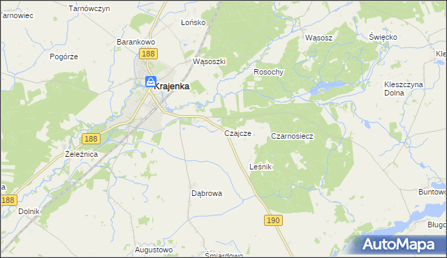 mapa Czajcze gmina Krajenka, Czajcze gmina Krajenka na mapie Targeo