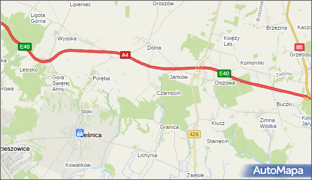 mapa Czarnocin gmina Leśnica, Czarnocin gmina Leśnica na mapie Targeo