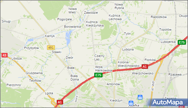 mapa Czarny Las gmina Mykanów, Czarny Las gmina Mykanów na mapie Targeo