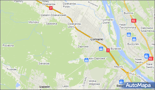 mapa Dąbrowa gmina Łomianki, Dąbrowa gmina Łomianki na mapie Targeo