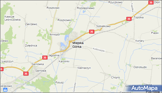 mapa Dąbrowa gmina Miejska Górka, Dąbrowa gmina Miejska Górka na mapie Targeo