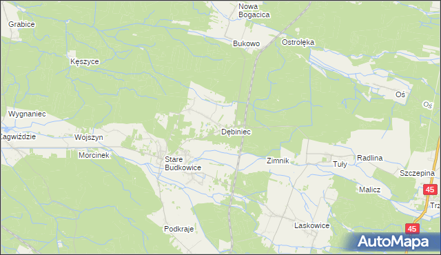 mapa Dębiniec gmina Murów, Dębiniec gmina Murów na mapie Targeo