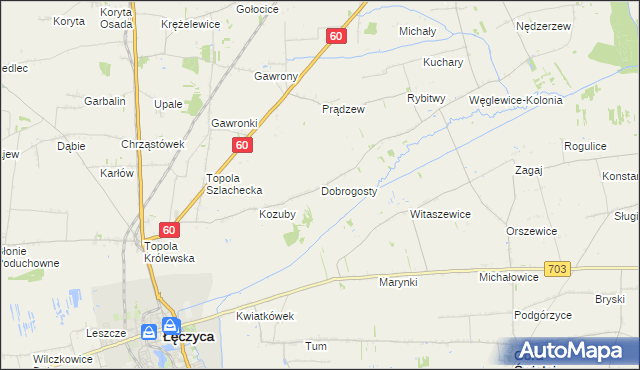 mapa Dobrogosty gmina Łęczyca, Dobrogosty gmina Łęczyca na mapie Targeo