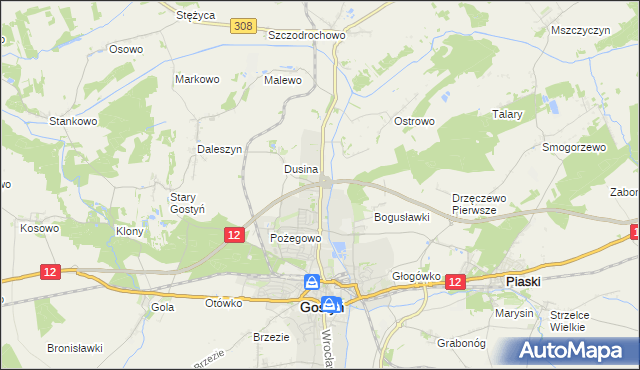 mapa Dusina gmina Gostyń, Dusina gmina Gostyń na mapie Targeo