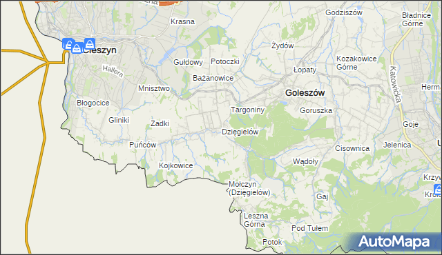 mapa Dzięgielów, Dzięgielów na mapie Targeo