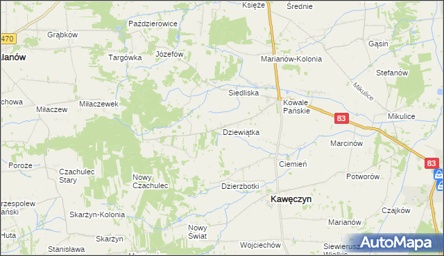 mapa Dziewiątka gmina Kawęczyn, Dziewiątka gmina Kawęczyn na mapie Targeo