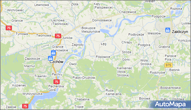 mapa Filipowice gmina Zakliczyn, Filipowice gmina Zakliczyn na mapie Targeo
